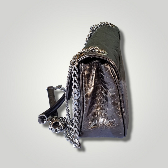 Michael Kors Sloan Silver Python embossed Leather Crossbody Purse - Picture 7 of 11